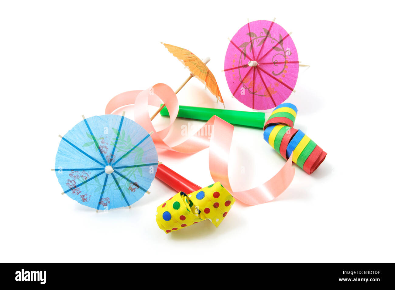 Party Blowers and Cocktail Umbrellas Stock Photo