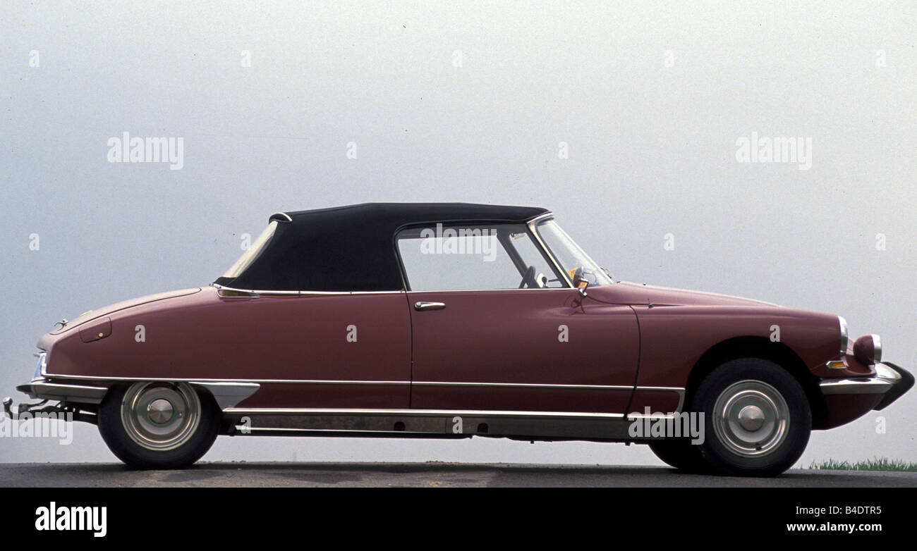 Car, Citroen DS Convertible, model year 1961-1965, Vintage approx., sixties, red, closed top, standing, upholding, side view Stock Photo