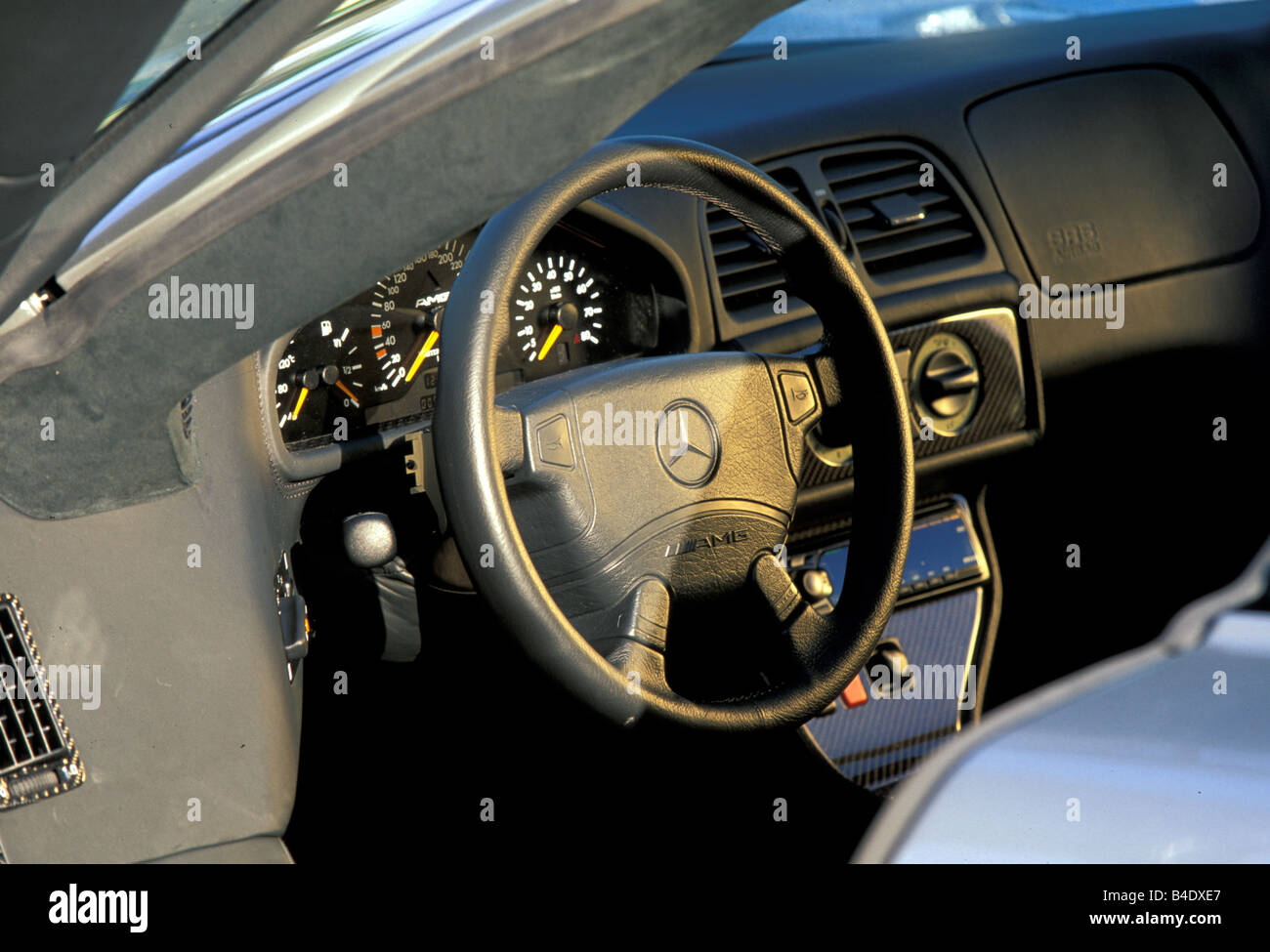 Car, Mercedes CLK GTR, roadster, coupe/Coupe, model year 1999, silver,  interior, Interior view, Cockpit, technique/accessory, a Stock Photo