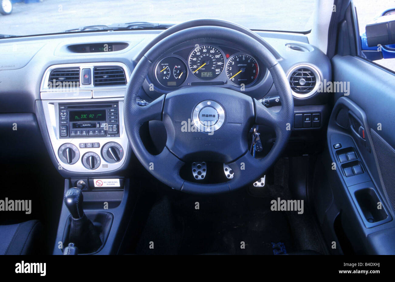 Car, Subaru Impreza, Lower middle-sized class, Limousine, model year 2001-, silver, interior view, Interior view, Cockpit, techn Stock Photo