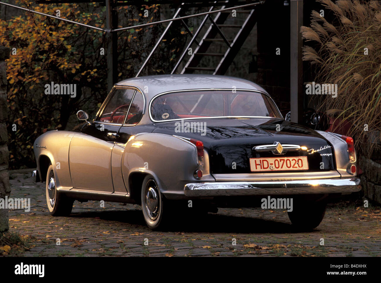 Car, Borgward Isabella Coupe/coupe, Vintage approx., model year 1958, silver-black, 1950s, sixties, FGUJ, standing, upholding, d Stock Photo