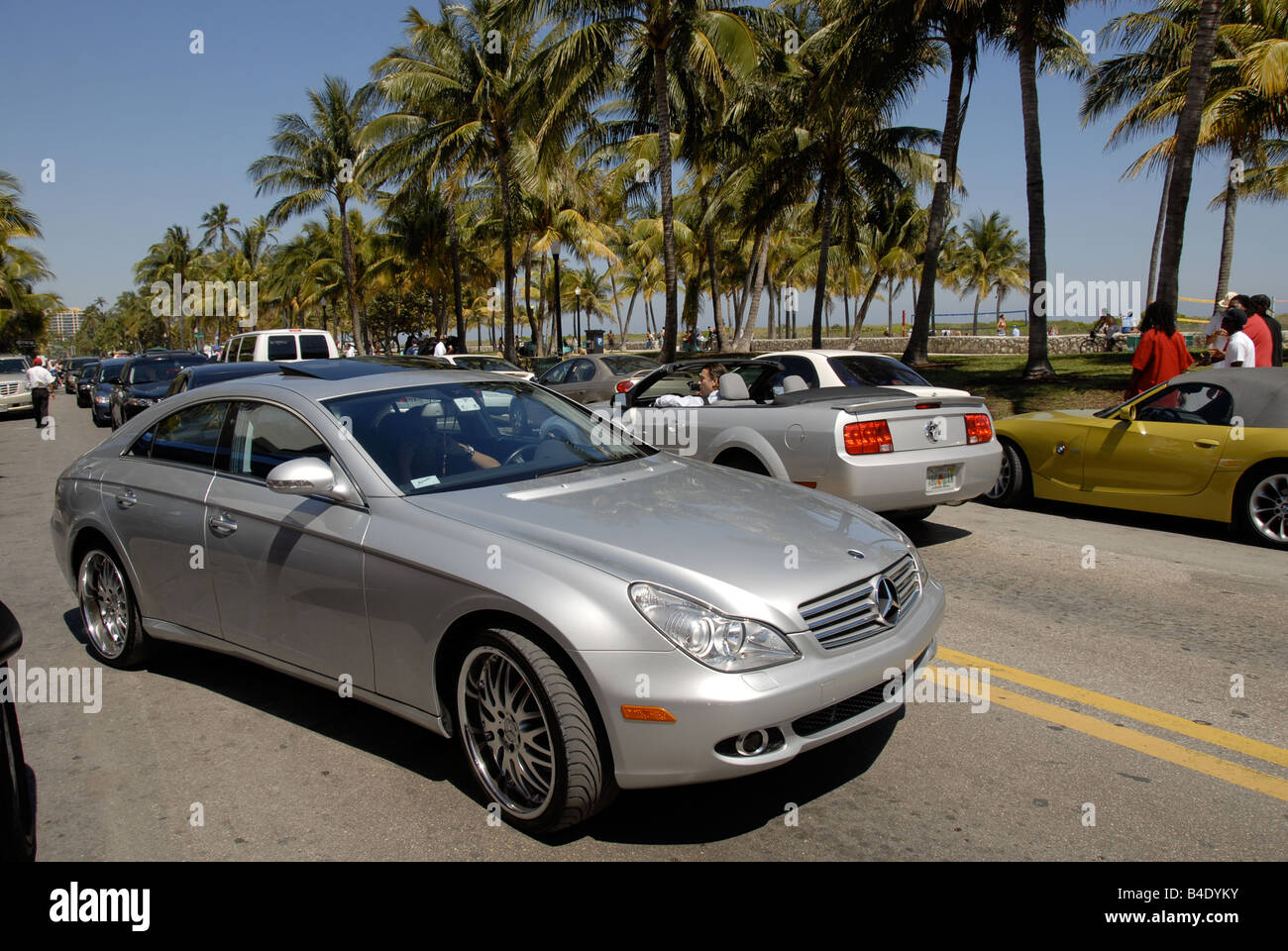 Luxury vehicle cruising South-Beach, Miami Florida, USA. Stock Photo