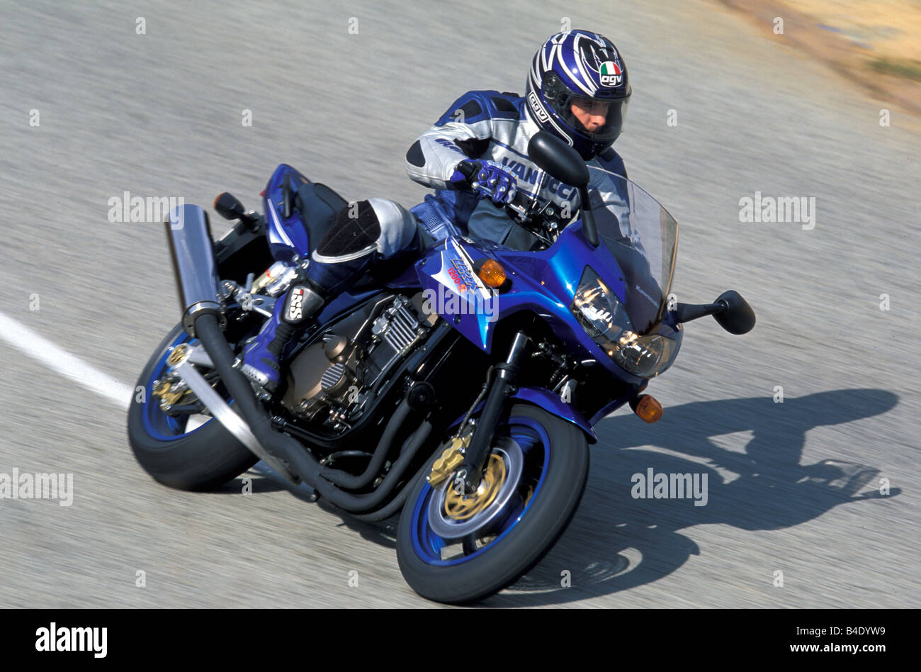 engine cycle, Sports motor cycle, Sporttourer, Kawasaki 1200 S, blue, model year 2003, driving, inclined position, Side posi Photo - Alamy