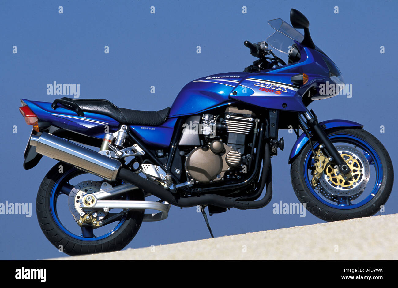 engine cycle, Sports motor cycle, Sporttourer, Kawasaki ZRX S, blue, model year standing, upholding, view, photo Stock Photo - Alamy