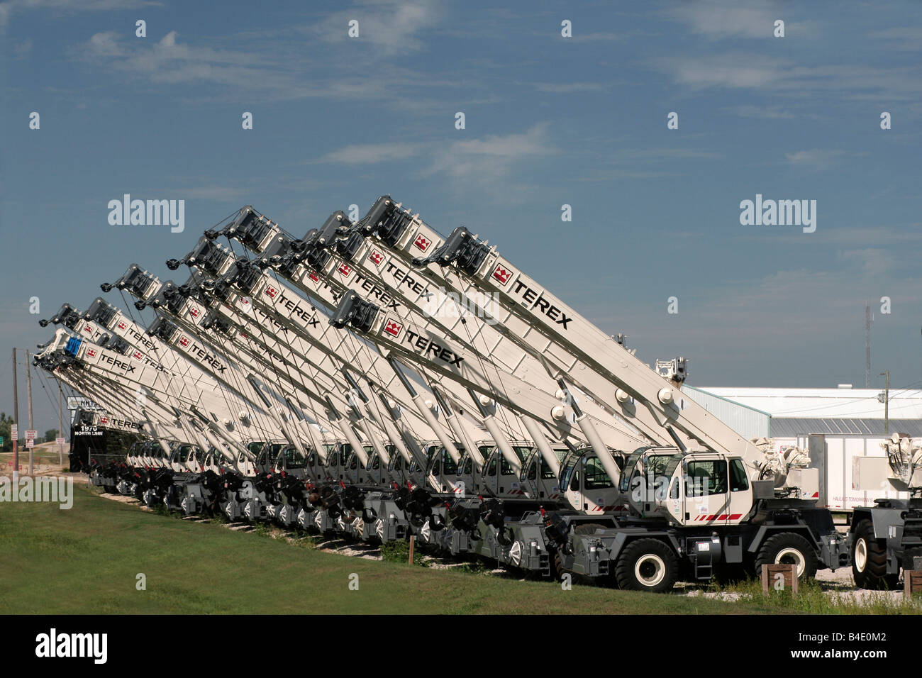Mobile crane staging area for transport Stock Photo
