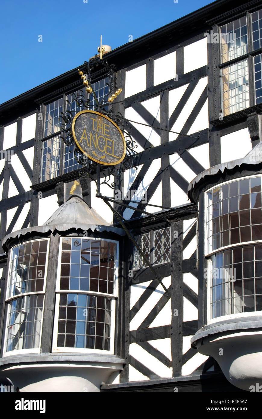 The Angel, Tudor House frontage, Broad Street, Ludlow, Shropshire, England, United Kingdom Stock