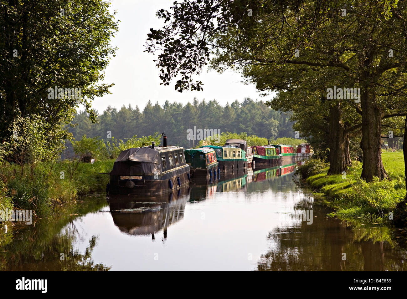 Canal boats moored on Brecon to Monmouth canal Wales UK Stock Photo