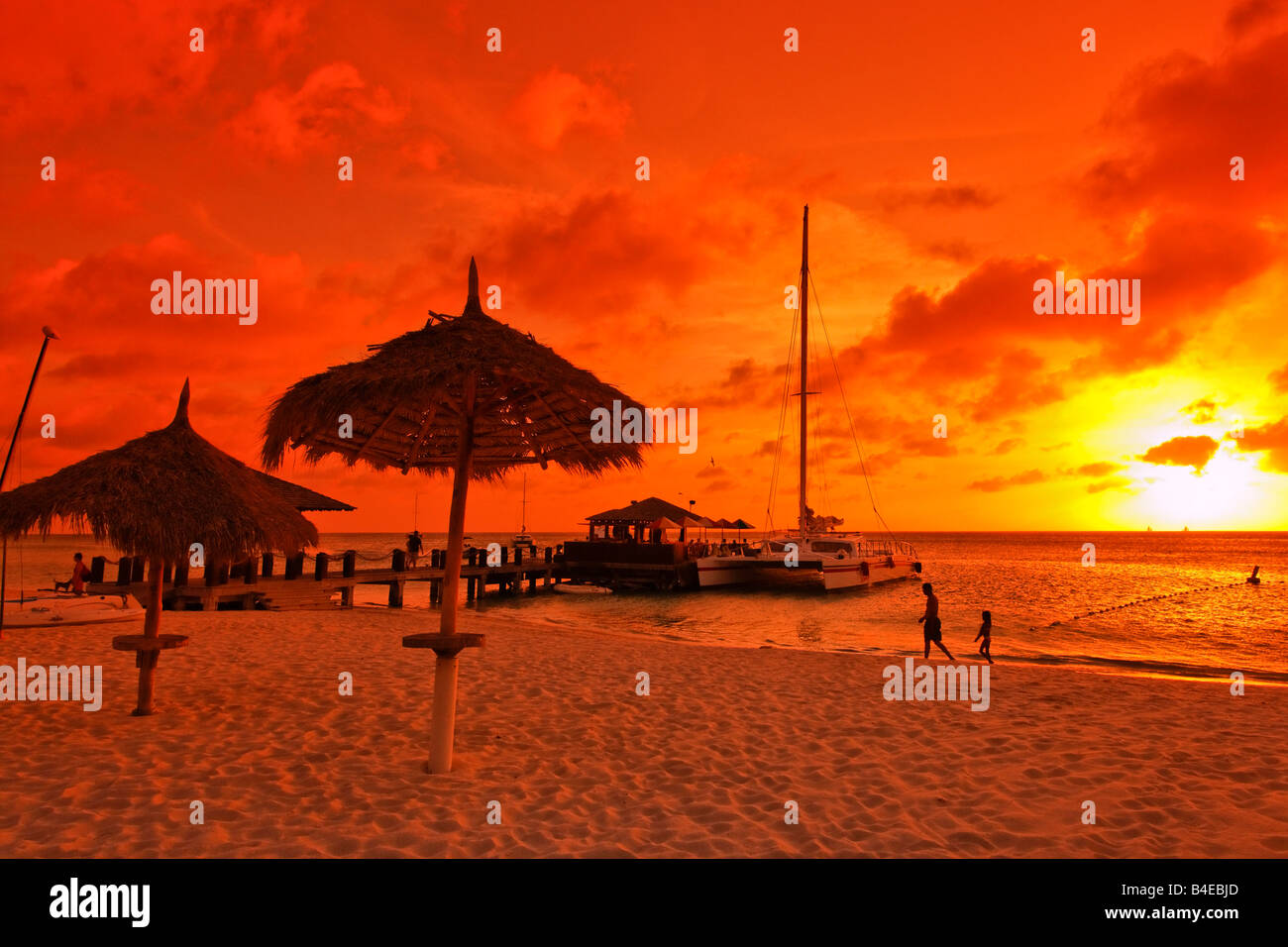 Aruba Palm Beach sunset West Indies Dutch Carribean Central America Stock Photo