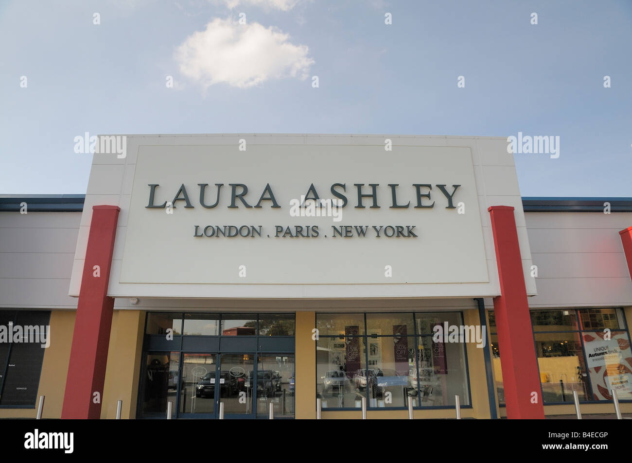Frontage and sign for Laura Ashley shop in Nene Valley Retail Park