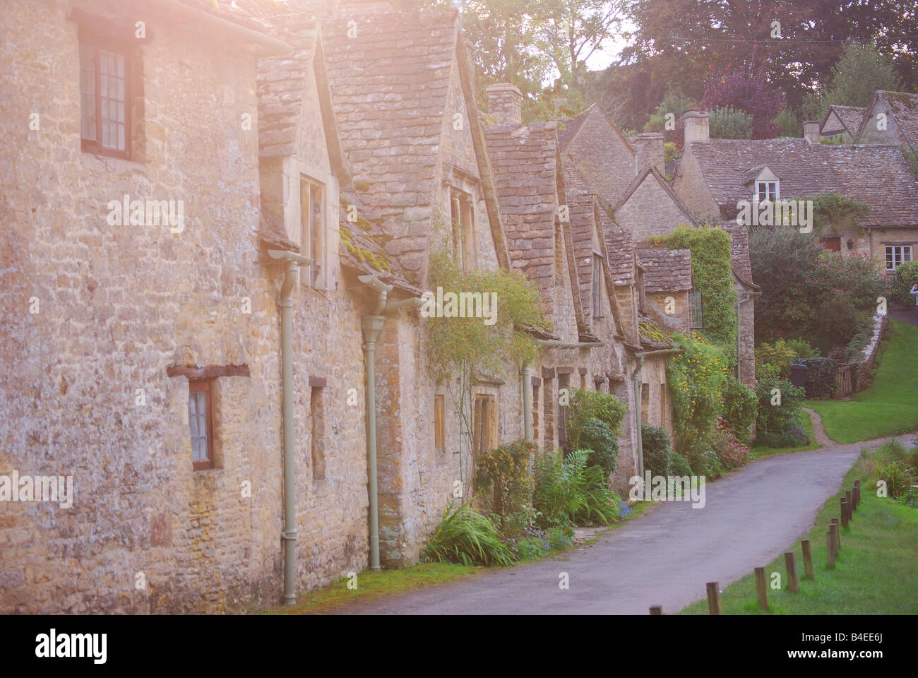 Row of Cotswold stone cottages, Bibury, Gloucestershire, England, United Kingdom Stock Photo