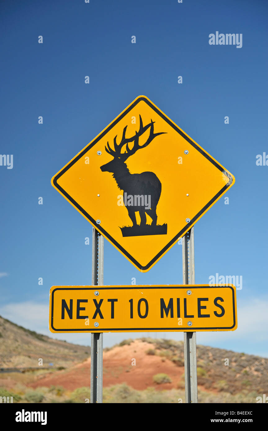Elk crossing road sign hires stock photography and images Alamy