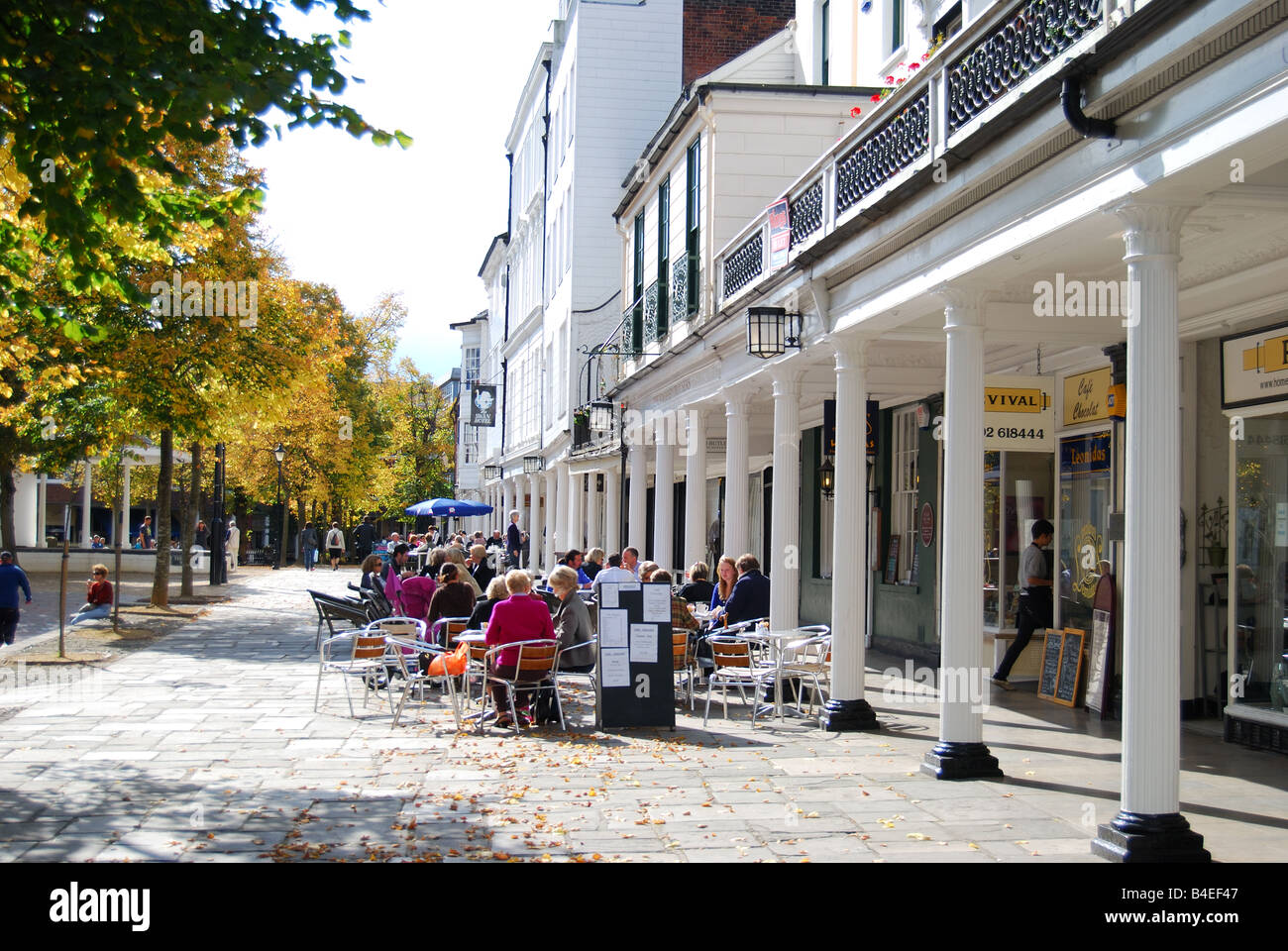 Shops and restaurants, The Pantiles, Royal Tunbridge Wells, Kent, England, United Kingdom Stock Photo