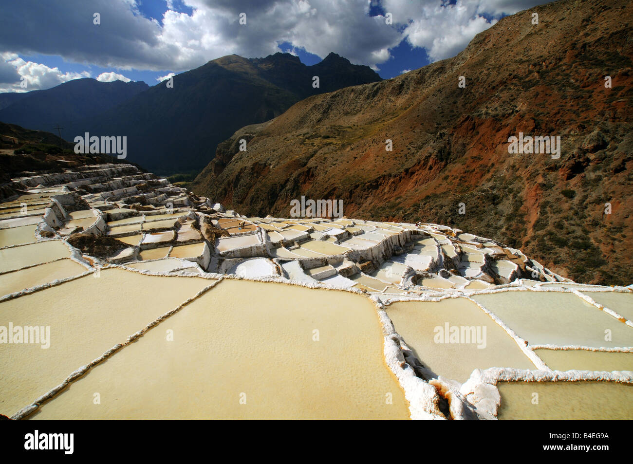 The salt pools at the Salineras de Mara, near Cuzco, Peru, have been used by indigenous people for thousands of years. Stock Photo