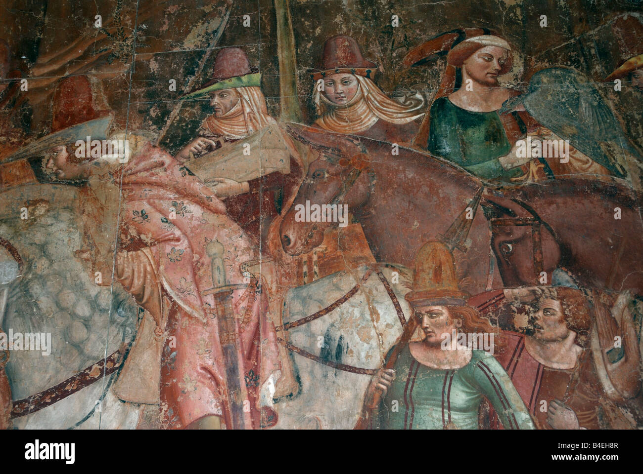 Pisa Italy Detail of The Triumph of Death 14th C frescoes on display in the Camposanto Stock Photo