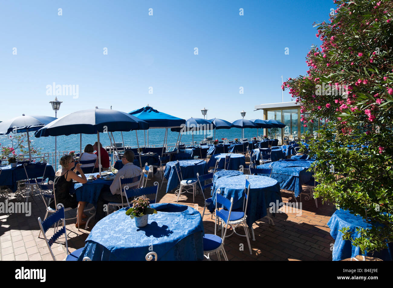 Restaurant Terrace of the Best Western Hotel Milano, Belgirate, Lake Maggiore, Italy Stock Photo