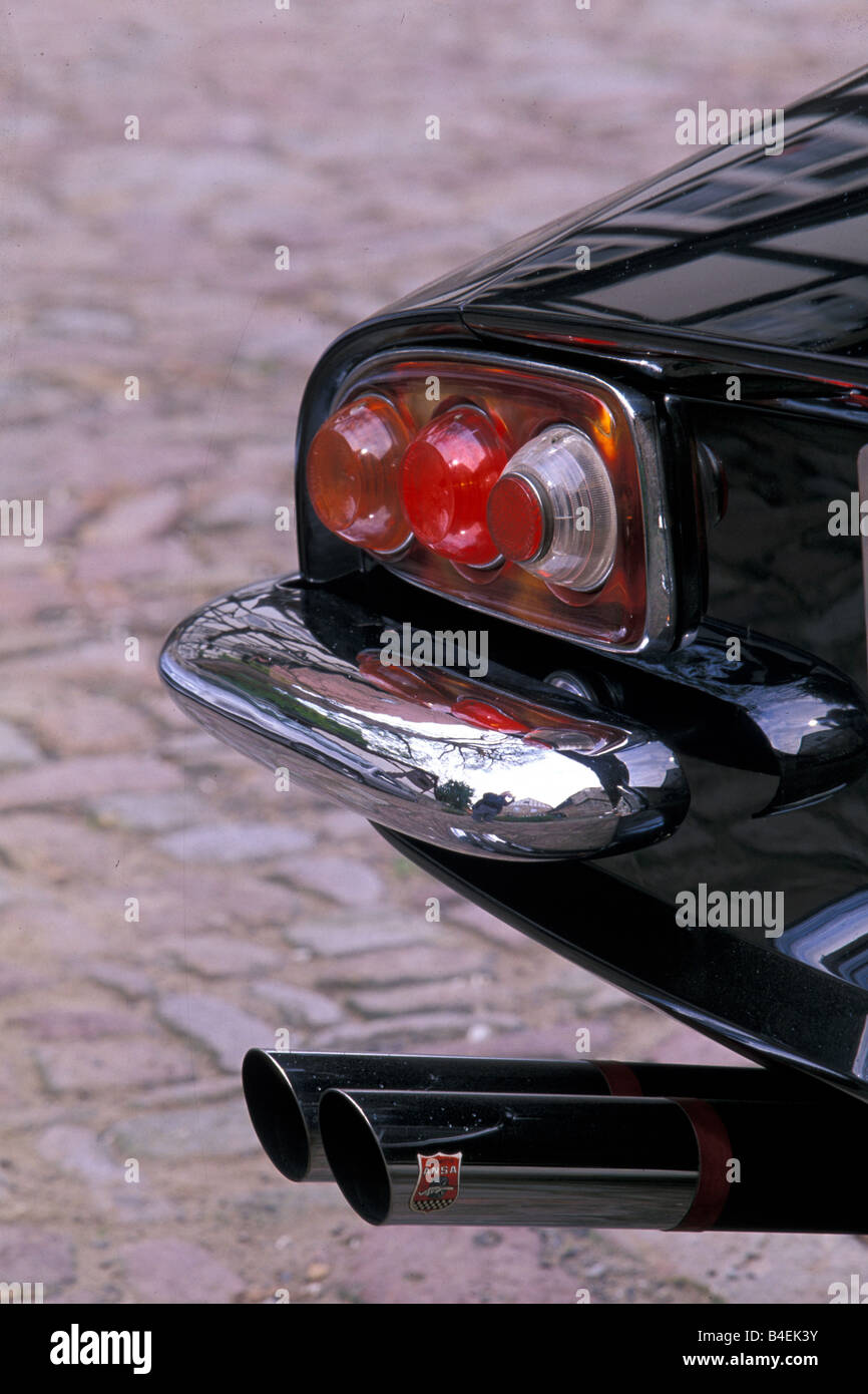 Car, Ferrari 500 Superfast, model year 1964, black, Coupé, Coupe, vintage car, 1960s, sixties,  detail, details, exhaust, backli Stock Photo