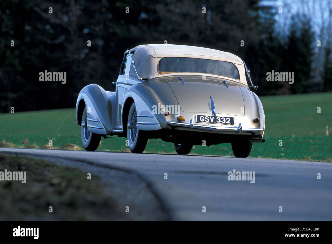 Car, Delahaye 135 M Henri Chapron, model year 1948, vintage car, convertible, closed top,  1940s, fourties,  driving, diagonal b Stock Photo