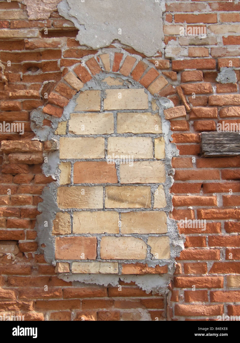 walled up window on old derelict property Stock Photo - Alamy