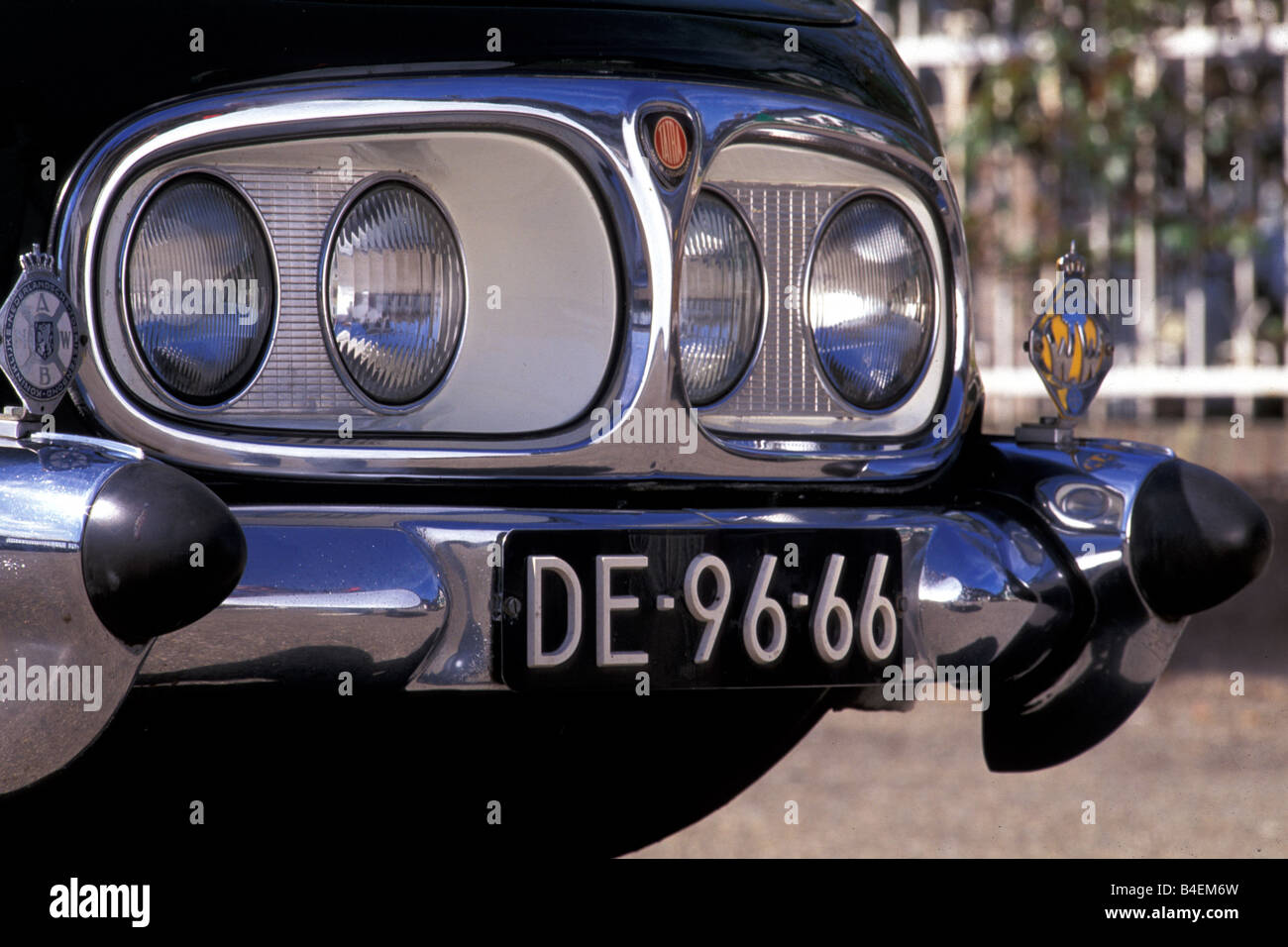 Car, Tatra 603, model year 1964, vintage car, 1960s, sixties, green, sedan,  detail, details, headlights, headlight, headlamp, h Stock Photo