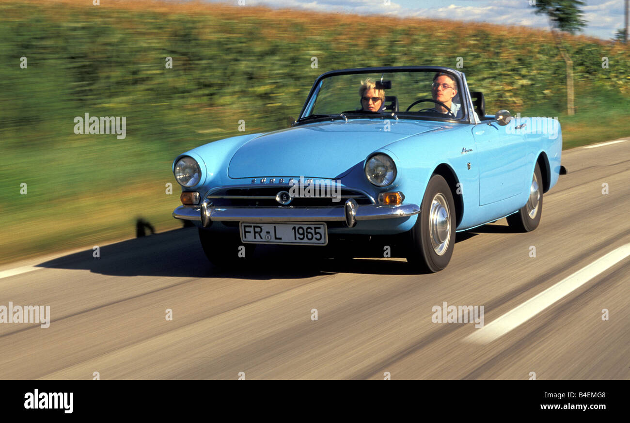 Car, Sunbeam Alpine, model year 1959-1968, vintage car, 1950s, fifties, 1960s, sixties, blue, convertible, convertible top, open Stock Photo