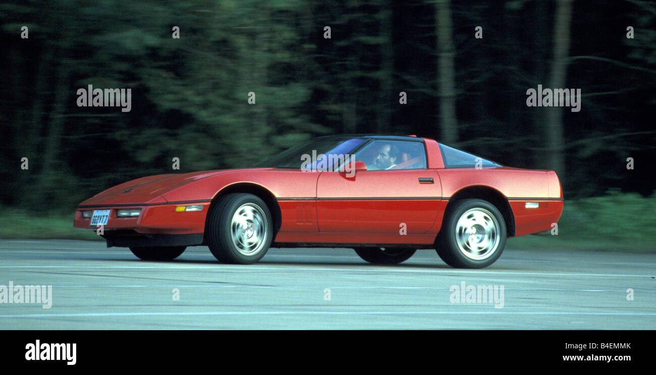 Car, Chevrolet Corvette ZR 1, sports car, Coupé, Coupe, model year 1984-1996, red, standing, diagonal front, front view, old car Stock Photo
