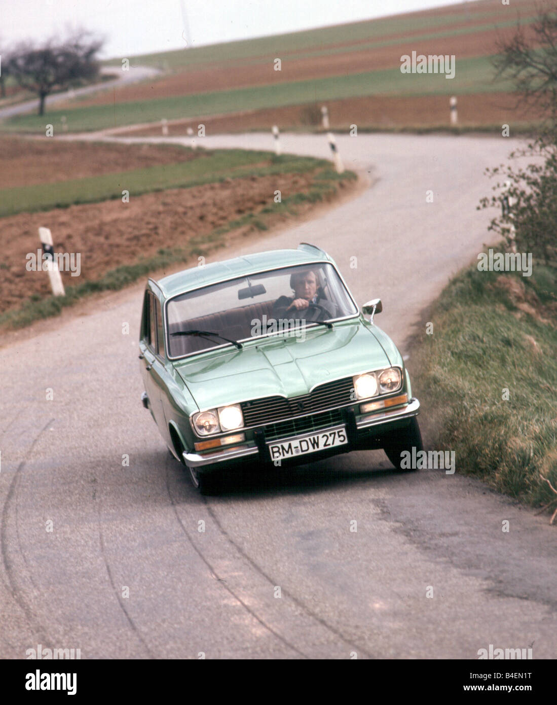 Car, Renault 16 TX, model year 1974-1976, old car, 1970s, seventies,  driving, diagonal front, front view, road, country road, p Stock Photo