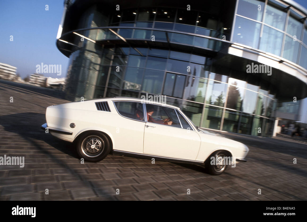 Car, Audi 100 Coupe, Coupé, old car, white, driving, side view, photographer: Reinhard Mutschler Stock Photo