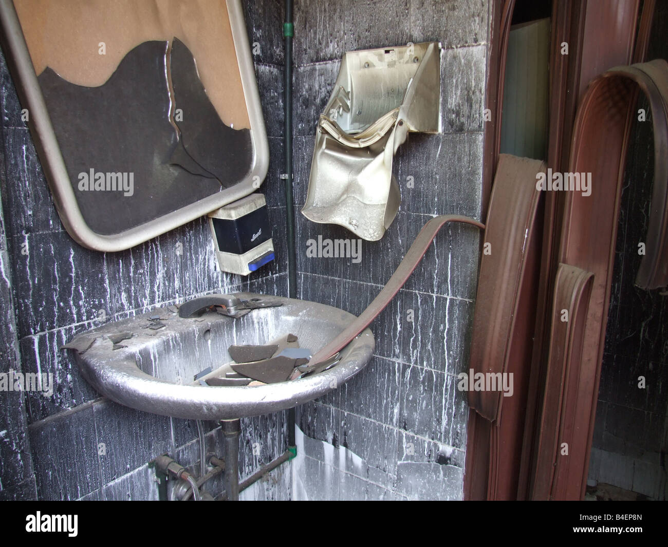 detail of bathroom destroyed by fire Stock Photo