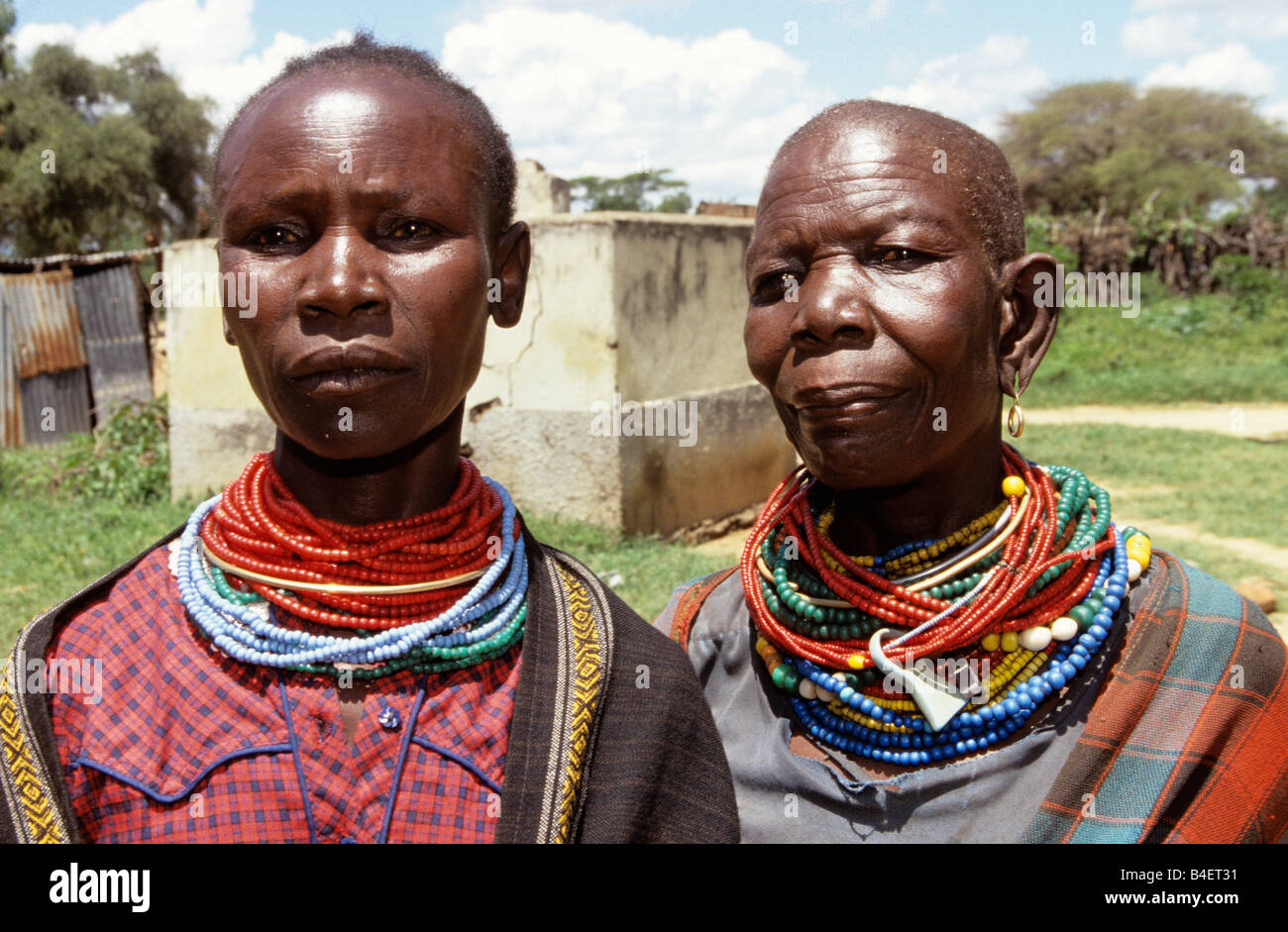 Two Karamojong tribeswomen villager in Karamoja, Uganda, Africa Stock ...