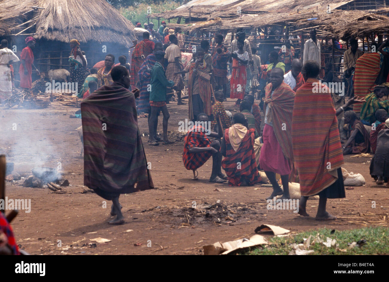 Bustling Karamojong village market, Karamoja, Uganda Stock Photo