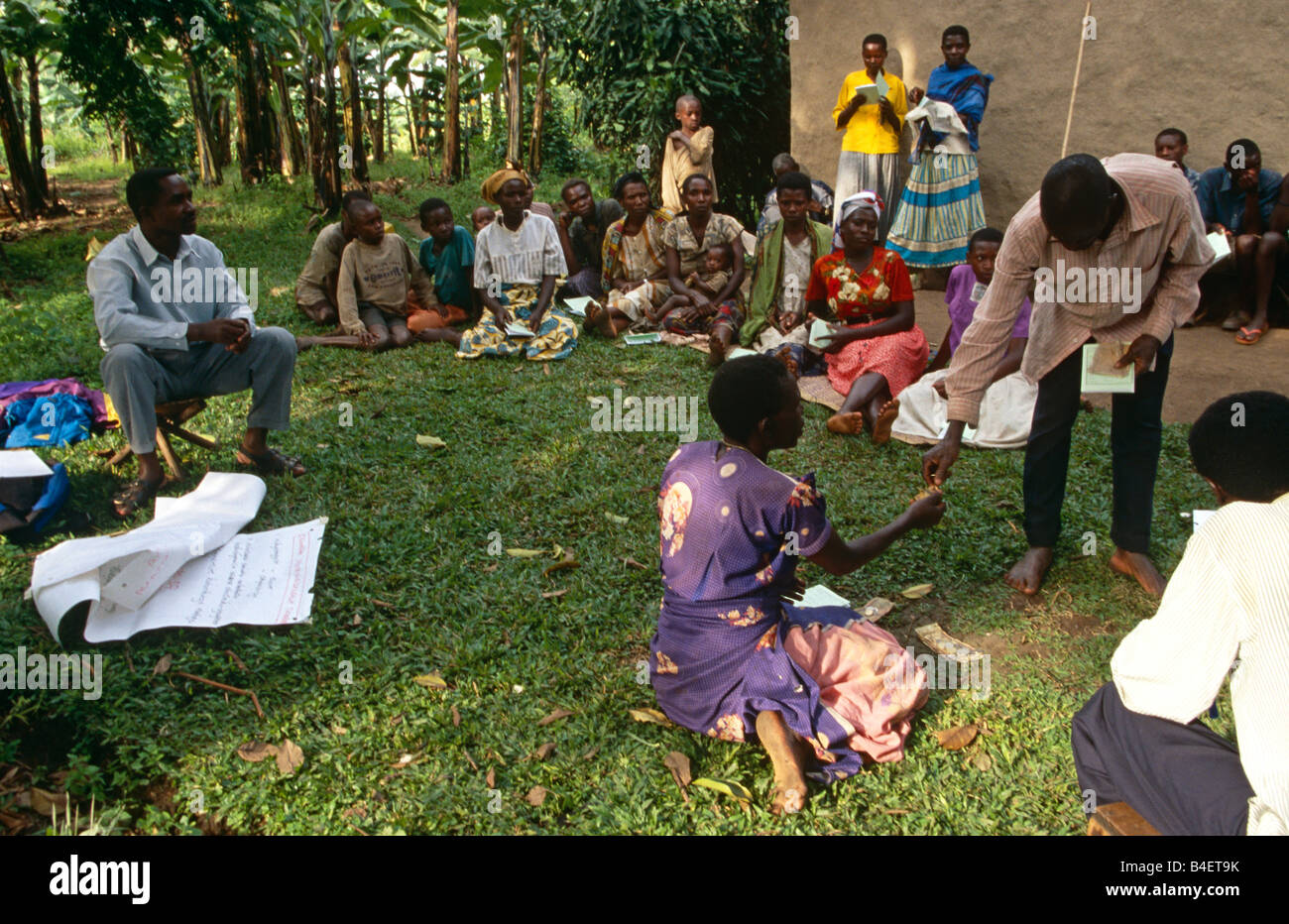 Villagers gathered at community empowerment project in village, Uganda Stock Photo