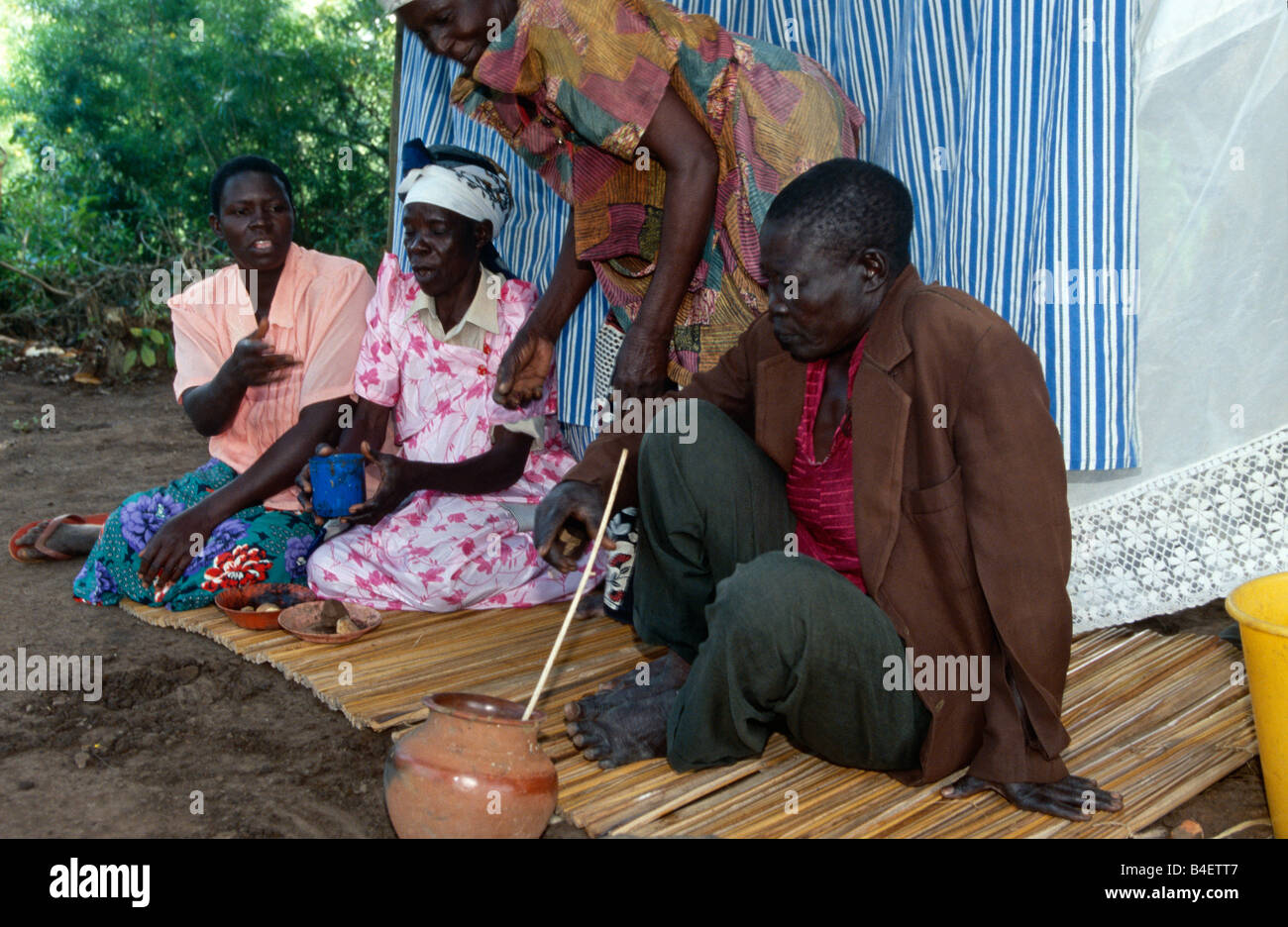 Villagers gathering at ritual, Uganda Stock Photo