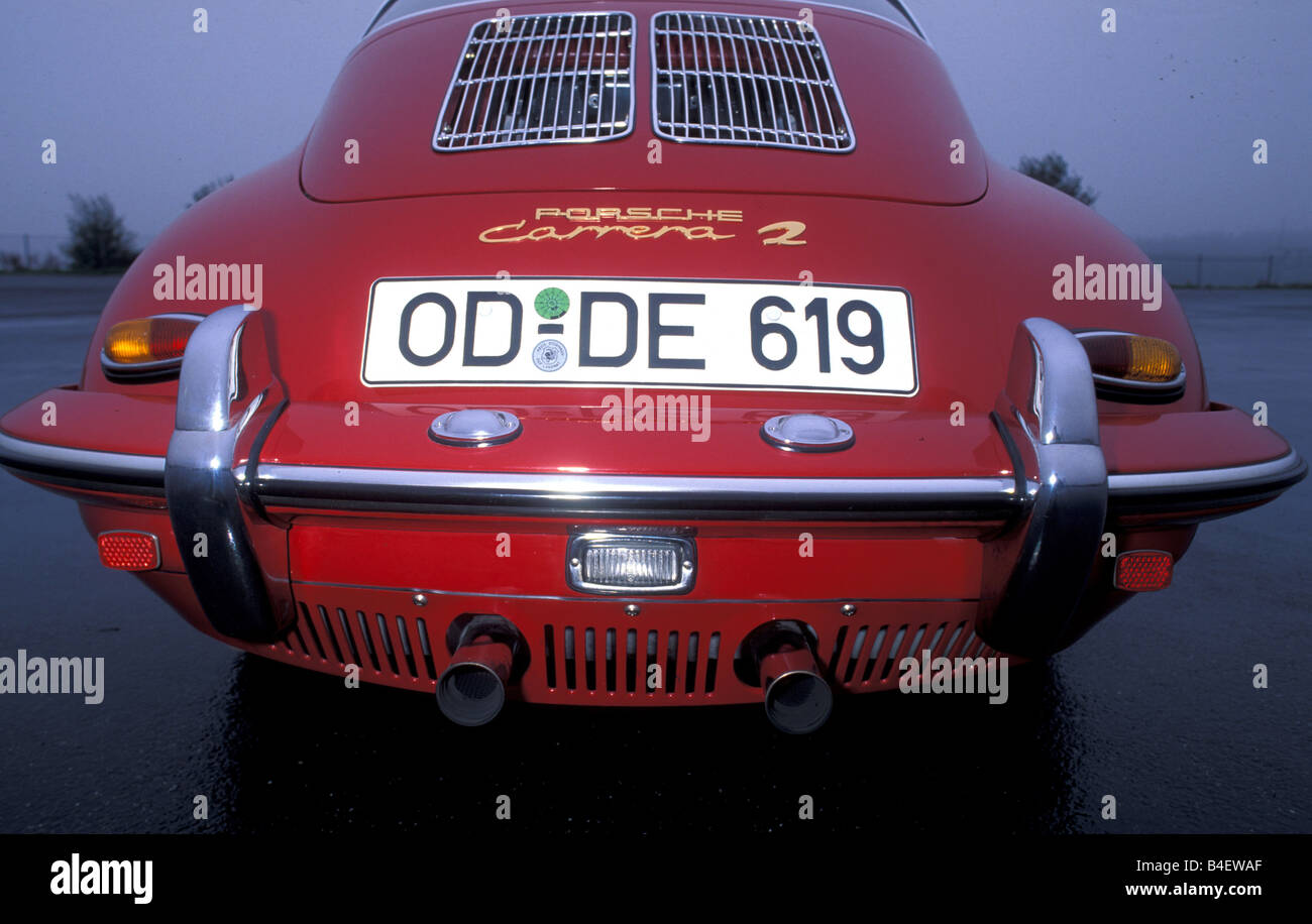 Car, Porsche 356 Carrera 2, model year 1963, red, sports car, Coupé, Coupe, red, vintage car, 1960s, sixties, back view, bumper, Stock Photo