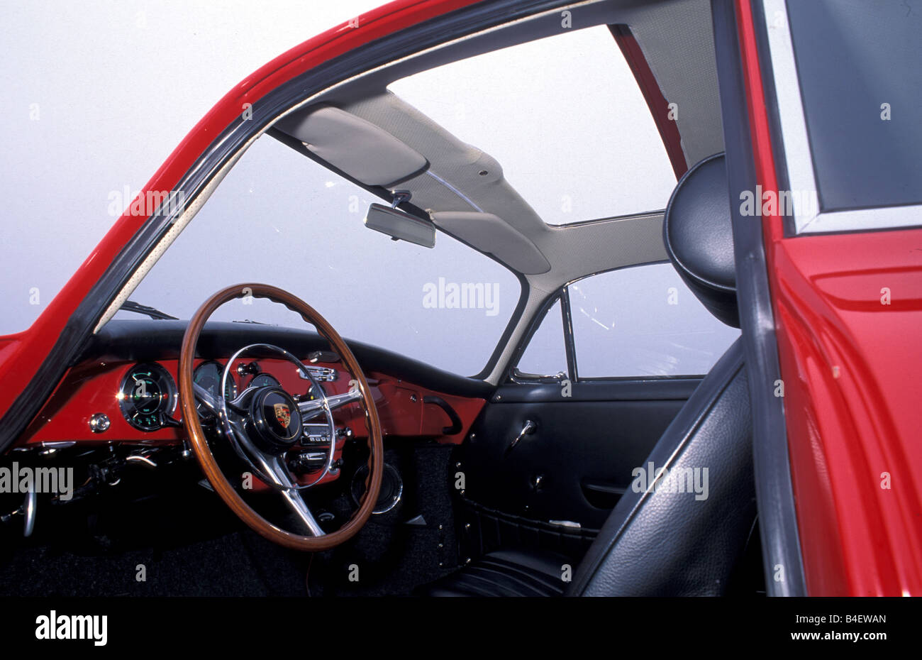 Car, Porsche 356 Carrera 2, model year 1963, red, sports car, Coupé, Coupe, red, vintage car, 1960s, sixties, interior, Cockpit, Stock Photo