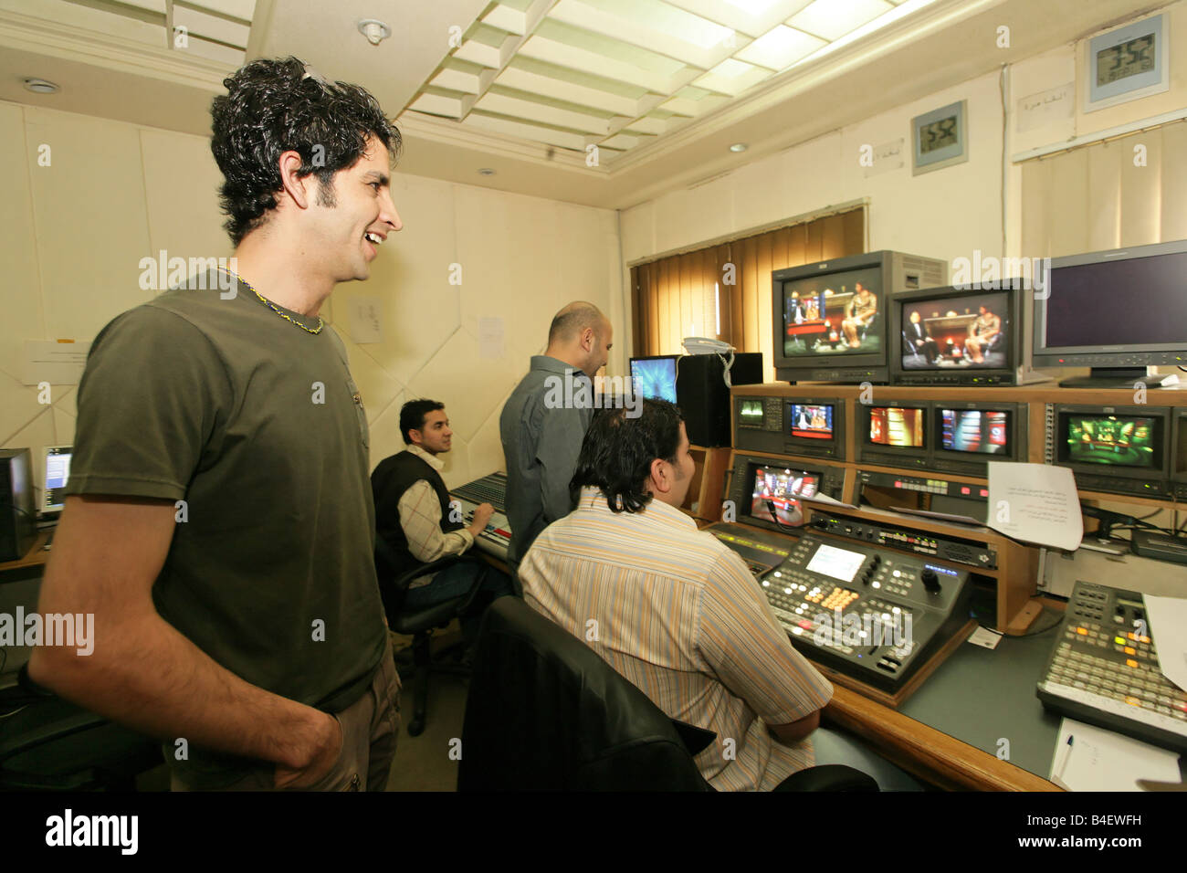 Workers at independent Iraqi television station, Cairo, Egypt Stock Photo