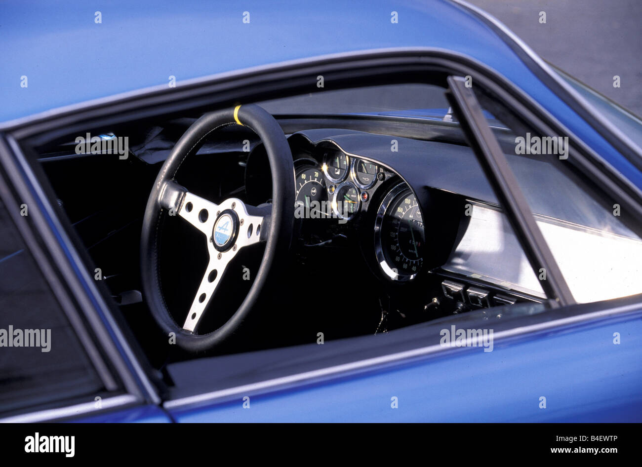 Car, Renault Alpine A110, sports car, Coupé, Coupe, blue, model year 1962-1977, vintage car, 1960s, sixties, interior, Cockpit, Stock Photo