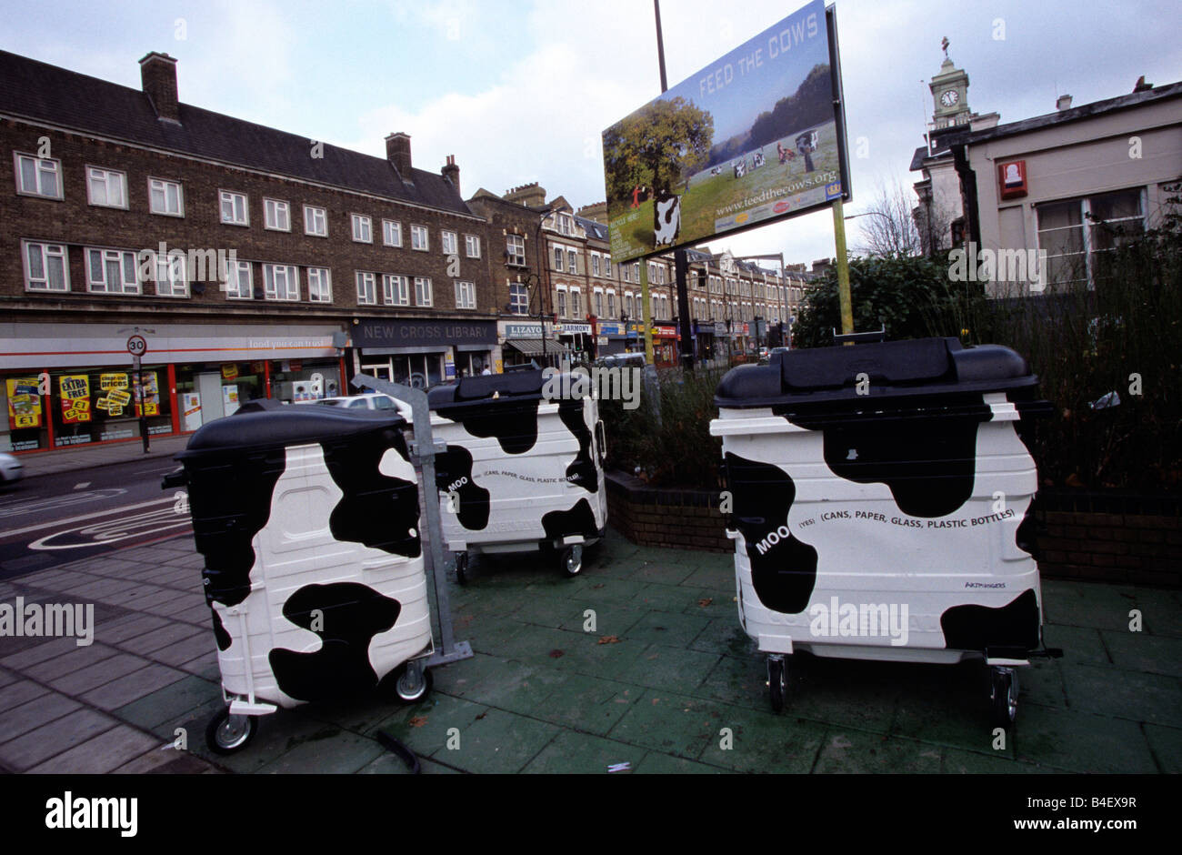 Recycle trash bins on pavement, London, England, UK Stock Photo Alamy