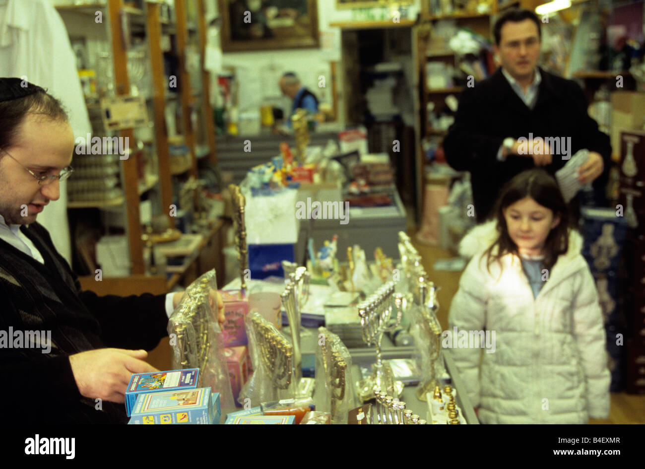 Menorah for sale at a Jewish shop in Golders Green, London Stock Photo