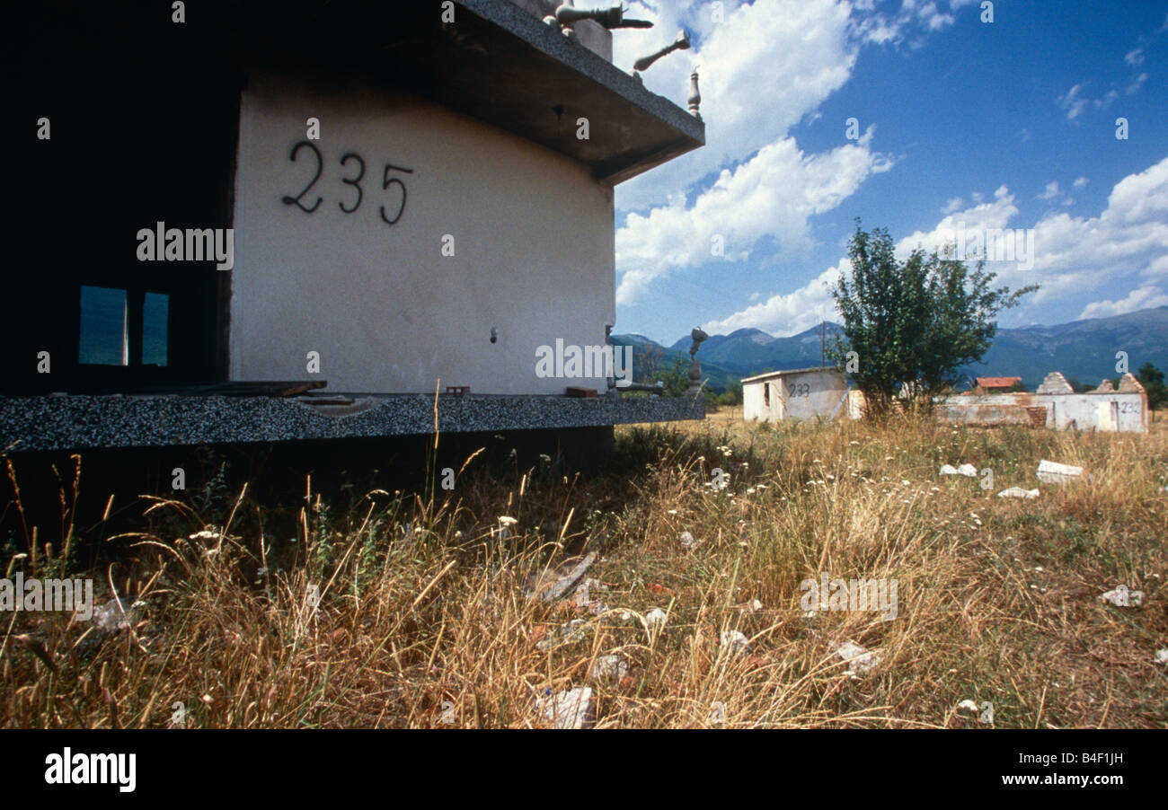 Remains of house 235 in rural village after Kosovo War, Kosovo, Balkans, Southeastern Europe Stock Photo