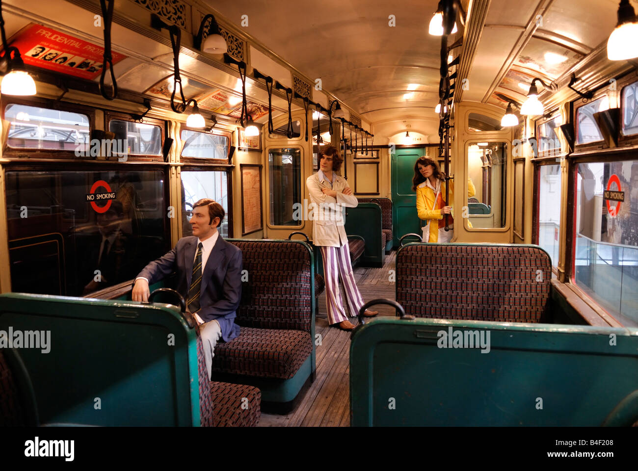 Interior of an Old Underground Train, London Transport Museum Covent Garden Piazza London Britain. Stock Photo