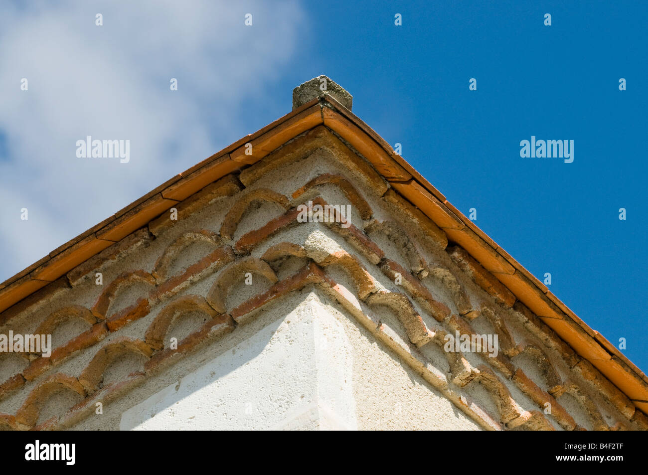 Decorative tile cornice detail, France. Stock Photo