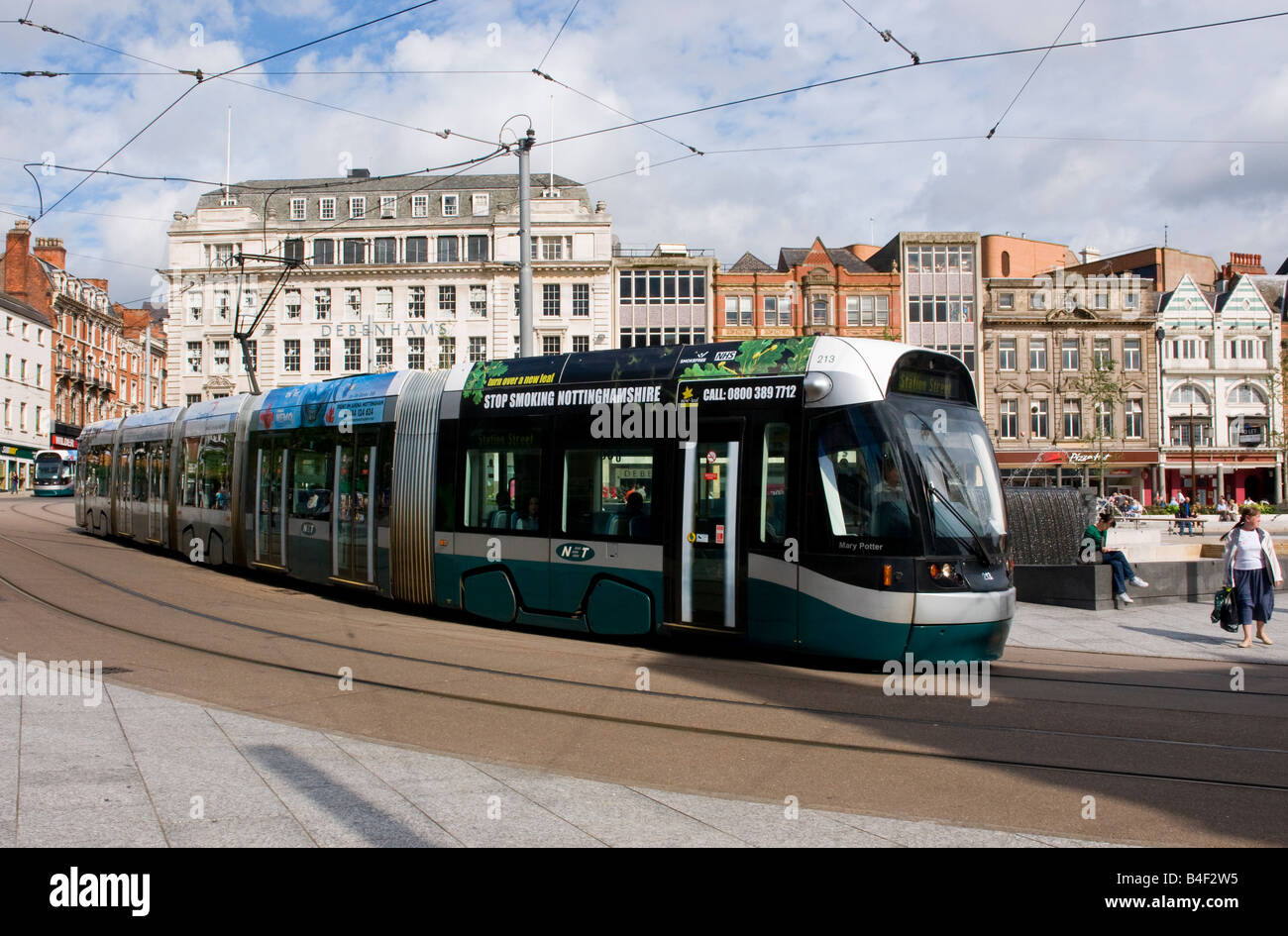 nottingham city transport tram 213 Mary Potter old market square nottingham uk Stock Photo