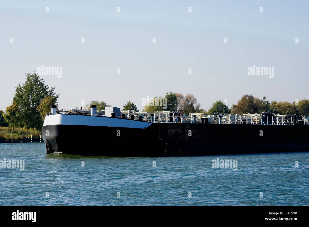 bow of a ship on a channel - inland waterway Stock Photo