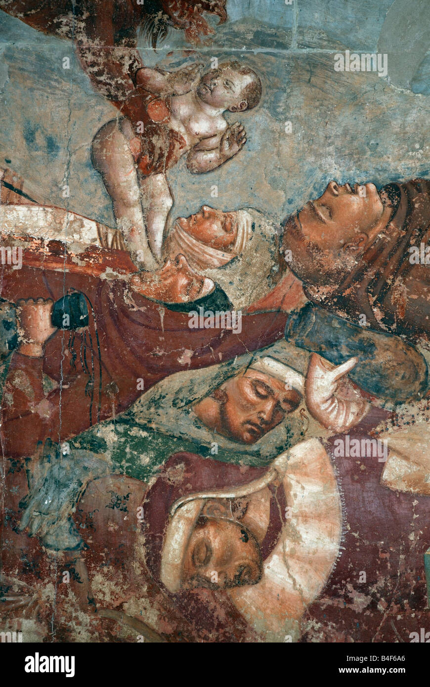 Pisa Italy Detail of The Triumph of Death 14th C frescoes on display in the Camposanto Stock Photo