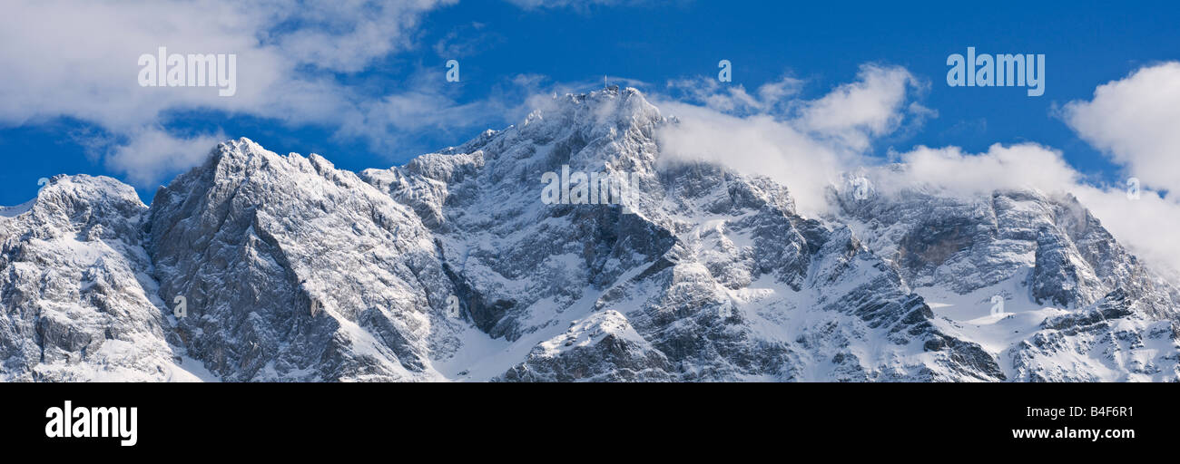 Panoramic view of South east face of Zugspitze, Germany's highest mountain, with winter snow, Germany Stock Photo