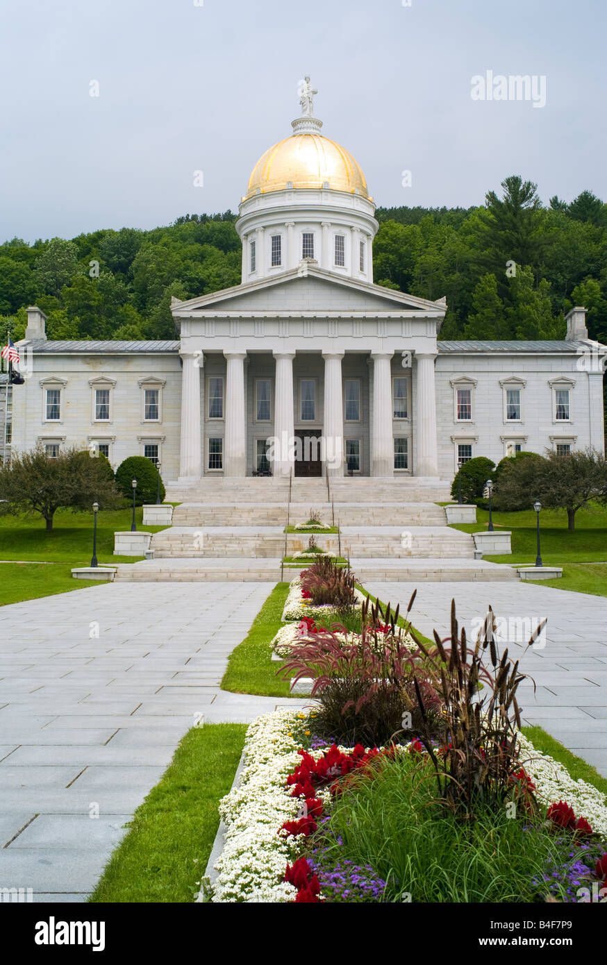 Montpellier, Vermont. State Capitol Building with flowers Stock Photo