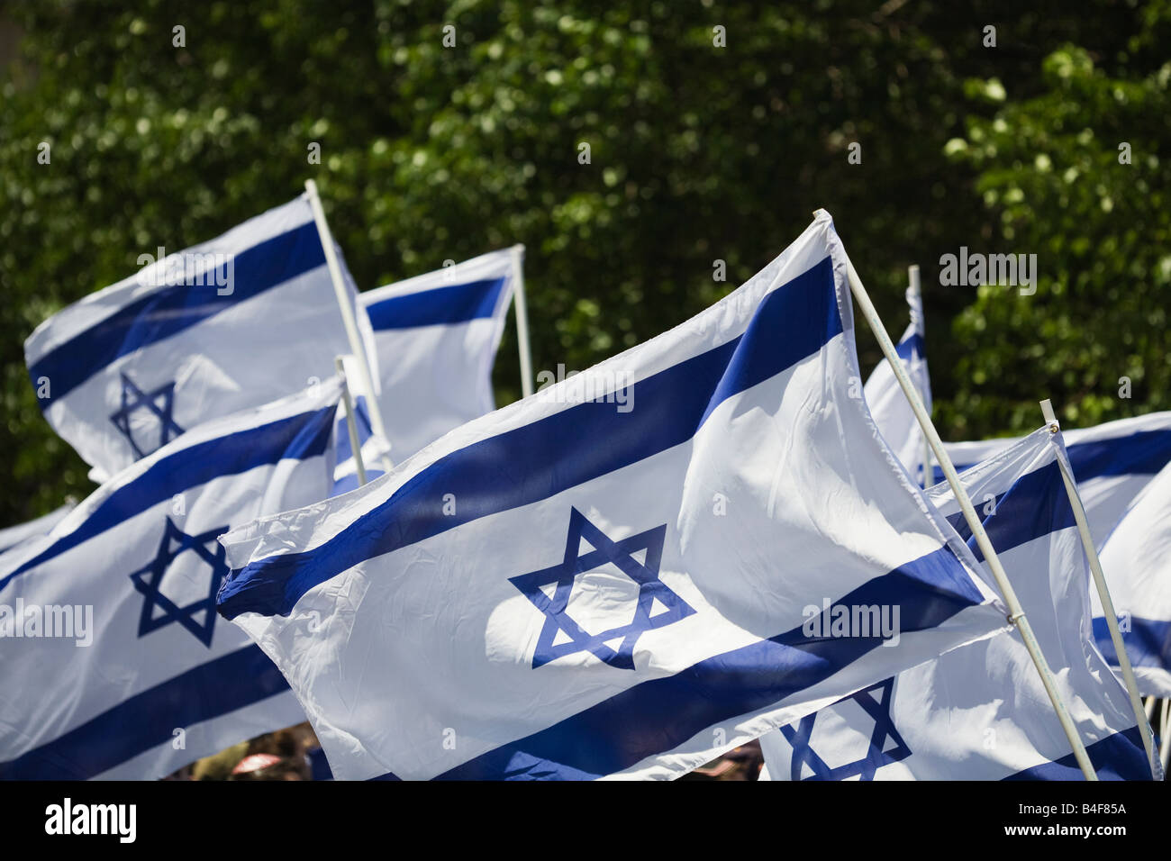 Flags of Isreal during Isreal Day Parade on Fifth Avenue in New York City, New York, USA. Stock Photo