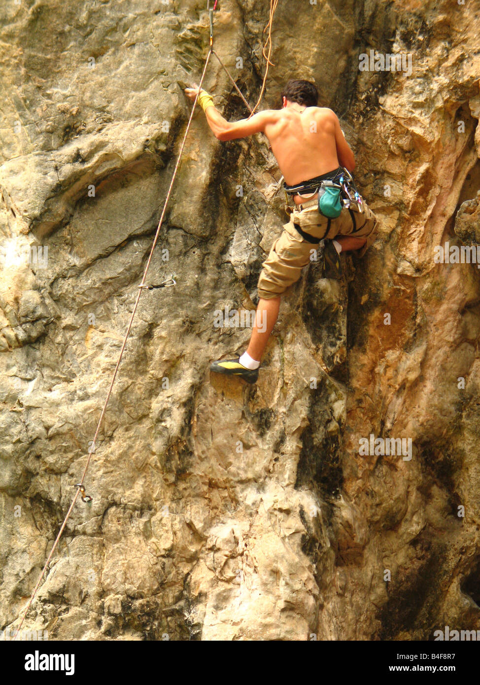 Young man rock climbing, Caracas, Venezuela, South America Stock Photo