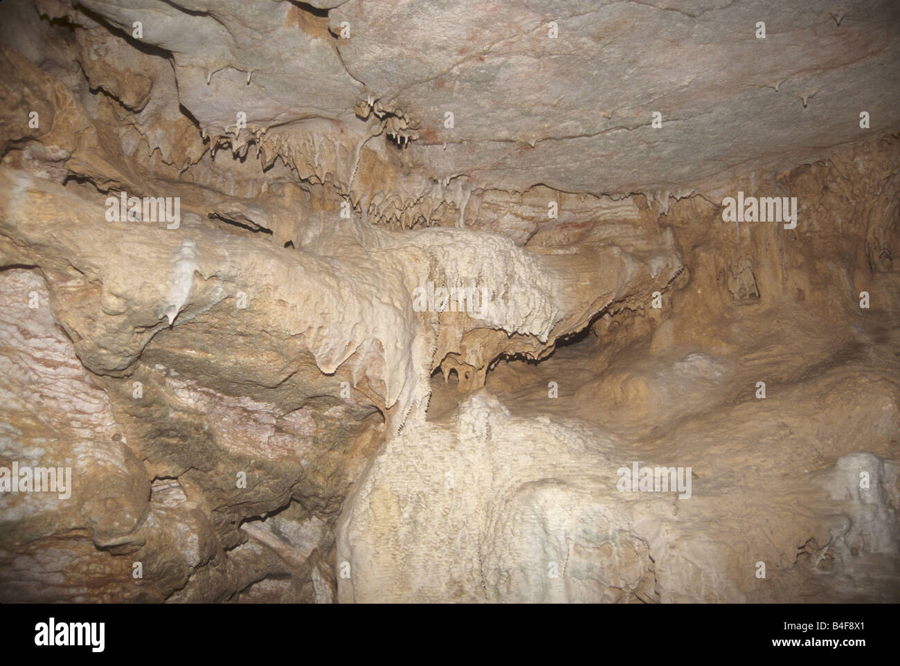 Longhorn Caverns State Park, TX, USA Calcite flows on limestone bedrock Stock Photo