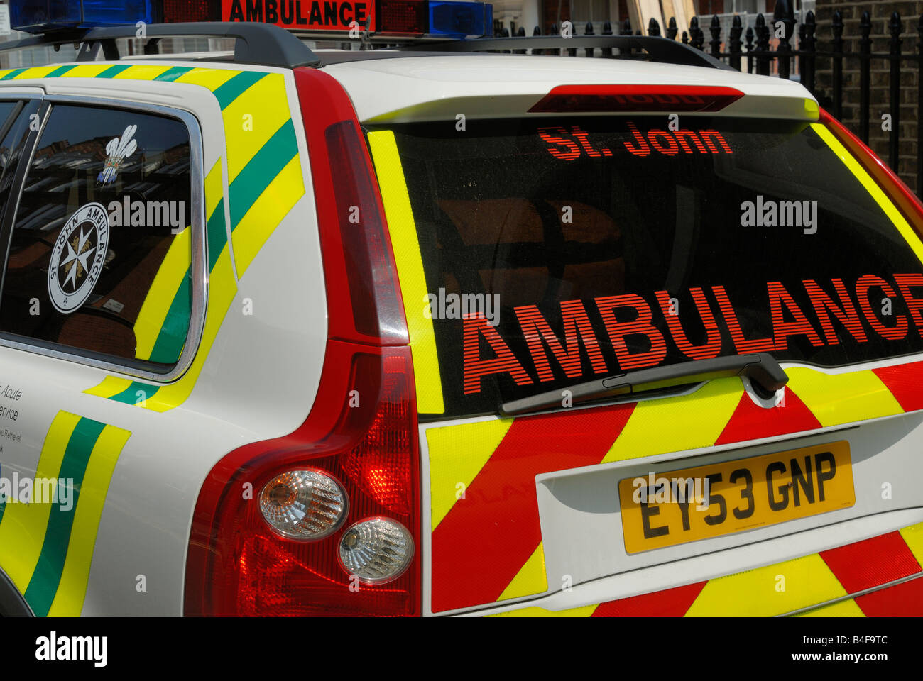 St John Ambulance vehicle rear Stock Photo